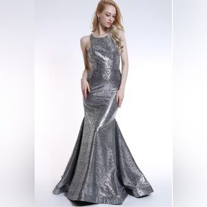 Ava Presley Womens Silver Glitter Sleeveless Round Neck Maxi Dress Size 10
